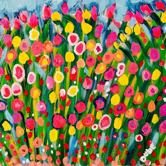 Original Painting Abstract Collectible Wildflowers 8" x 10" Canvas One-of-a-Kind - Picture 1 of 5